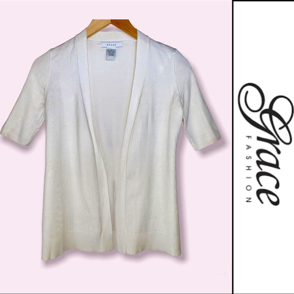 White short sleeve open front cardigan by Grace - Size XS - Picture 7 of 8